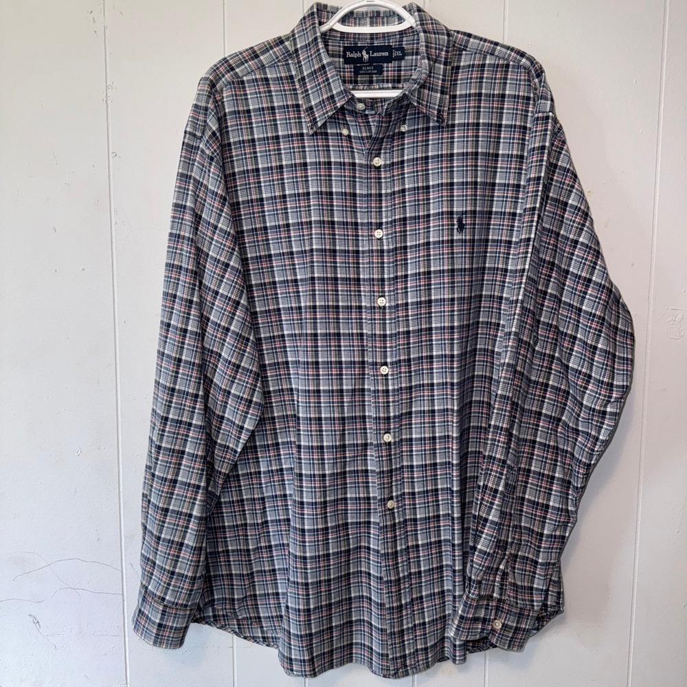 Polo Ralph Lauren Blake Mens XL Plaid Button Down Shirt Blue Green Cotton Pony